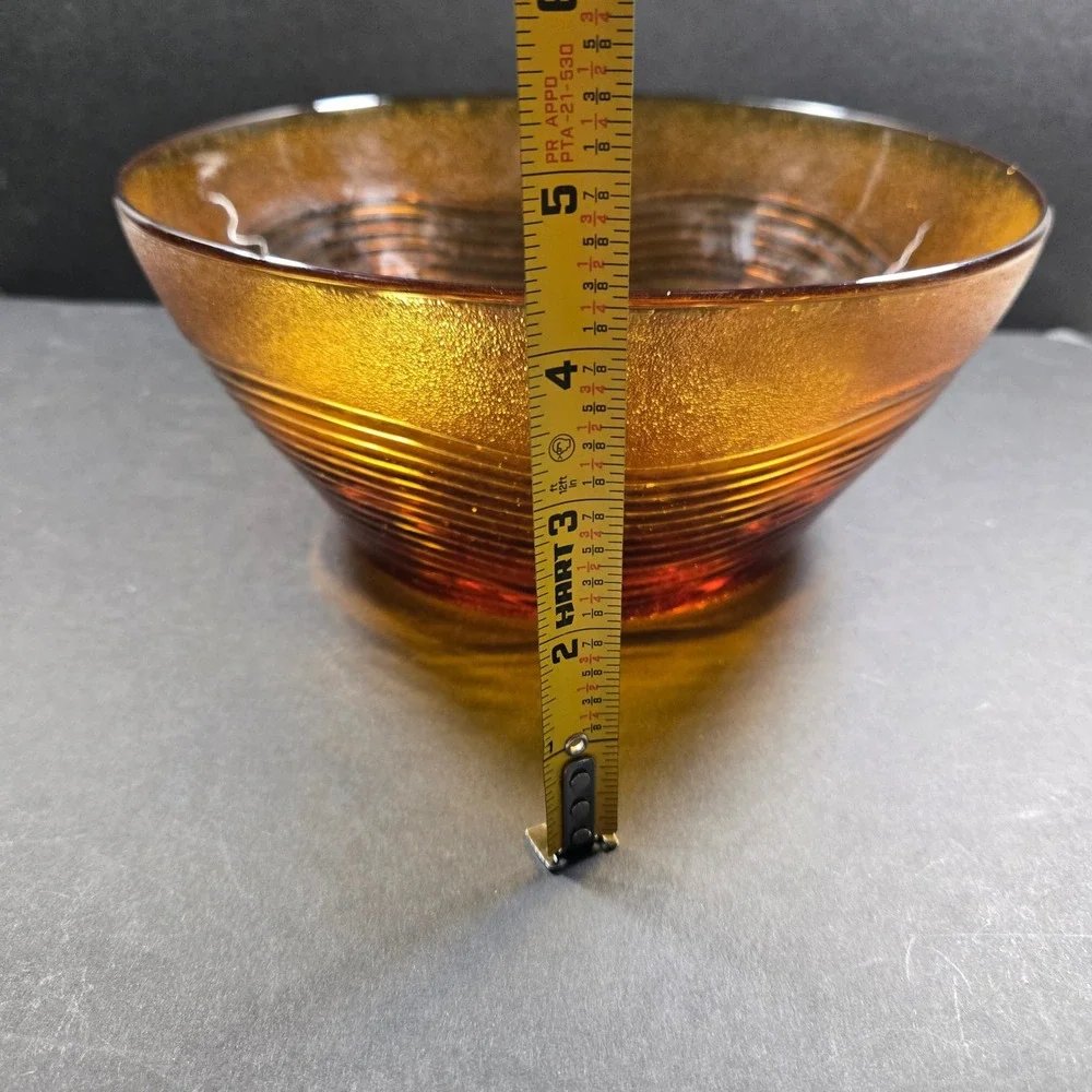Duralex Serving Bowl Amber Ribbed Glass Mid Century Modern France